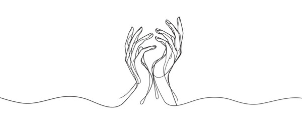 Holding hands one line drawing on white isolated background. Vector illustration.