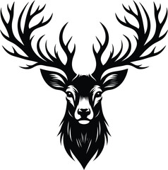 Horned elk deer head silhouette vector Illustration
