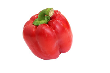 A red pepper with a green stem on a white background