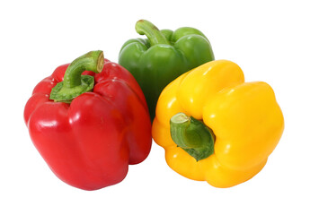 Yellow and red bell peppers on a white background, essential food ingredients