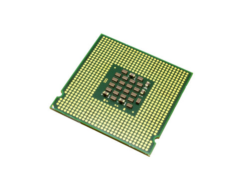 Green CPU processor chip isolated on white background