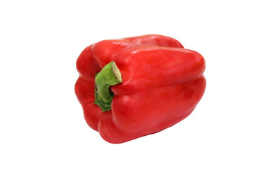 A red pepper with a green stem on a white background