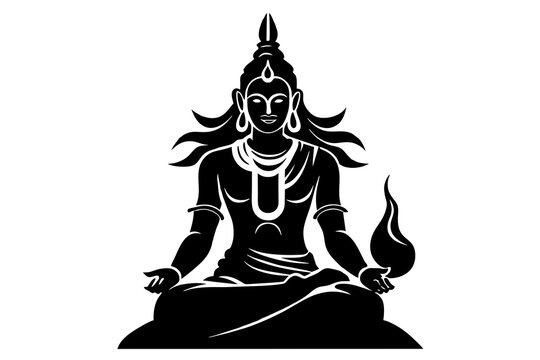 black shiva meditating pose on white background clip art preview