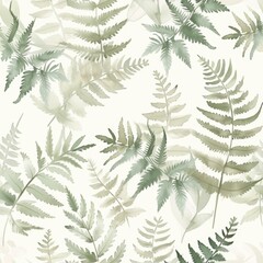 Tranquil Watercolor Fern Pattern on Light Background