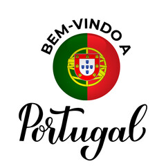 Welcome to Portugal calligraphy hand lettering in Portuguese. Vector template for typography poster, postcard, banner, flyer, sticker, t-shirt, etc