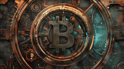 Fototapeta na wymiar Bitcoin Fusion: Aesthetic Steampunk and Cryptocurrency