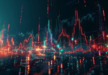 AI-driven generative models revolutionize finance with intricate candlestick graphs, shaping stock market trading and investment strategies. - obrazy, fototapety, plakaty
