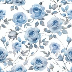 Serene Blue Roses Pattern on White Background