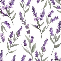 Fototapeta premium Elegant Lavender Floral Pattern on White Background - Botanical Illustration