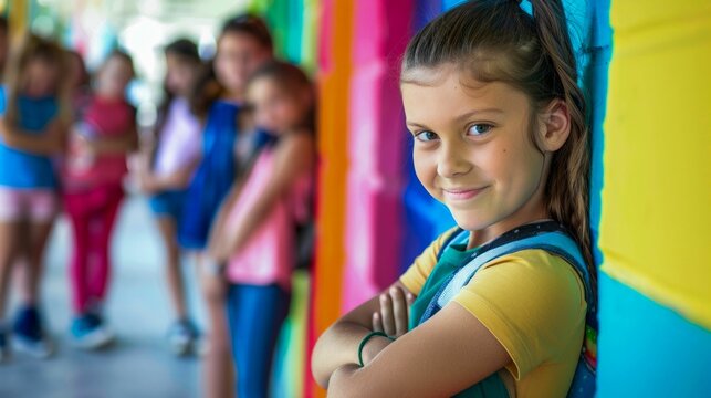 Children Facing Off in a Colorful Schoolyard. Generative ai