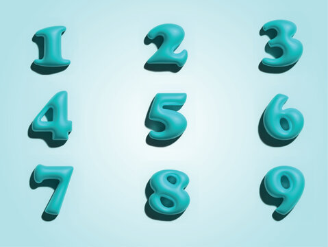 Set of Numbers Made of Blue Plastic 3d modeling