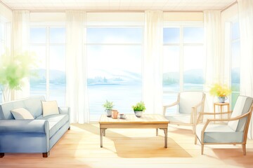 Natural Light, Interior shot with rooms bathed in soft, warm natural light through large windows