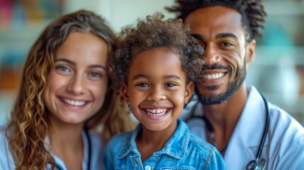 Smiling Child with Doctors in Hospital Setting. Generative ai