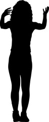 Silhouette of a woman with raised hand on a white background