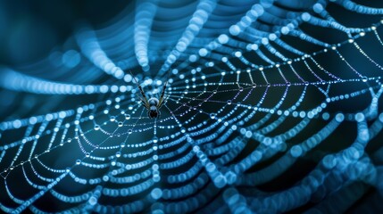 Imagine a network infrastructure inspired by the intricate design of a spider's web, where nodes and connections mimic the resilience, adaptability, and efficiency found in nature's architecture.  - obrazy, fototapety, plakaty