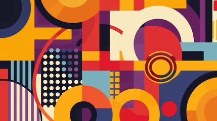 Vibrant Geometric Abstract Artwork with Bold Shapes and Patterns