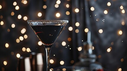 Elegant Cocktail Glass with Sparkling Background Bokeh