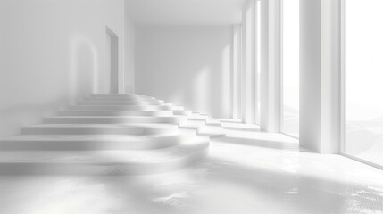 White room with stairs, space futuristic ceiling apartment decoration