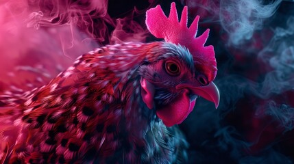 chicken in neon light.