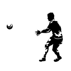 Rugby player passing ball, isolated vector silhouette, side view