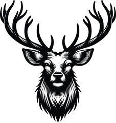 Horned elk deer head silhouette vector Illustration