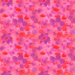 Seamless romantic floral pattern in vibrant red, pink  and purple