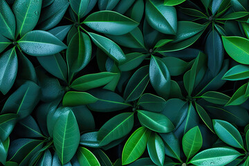 Leaves background with water drop. 3D illustration. Green leaves texture.