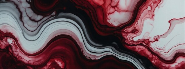 Ink black and wine red abstract background made with alcohol ink technique, bright white veins texture.