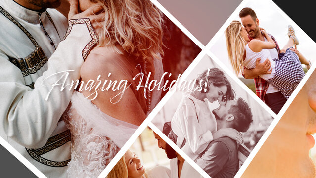 Romantic Wedding Memories Slideshow template contains 41 placeholders and 9 editable text layers. Available in 4K resolution.