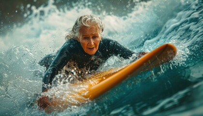 Elderly Woman Surfing