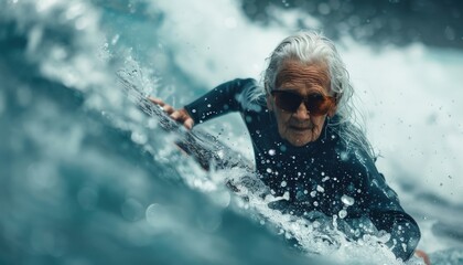 Elderly Woman Surfing