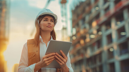 Mujer arquitecto con tablet