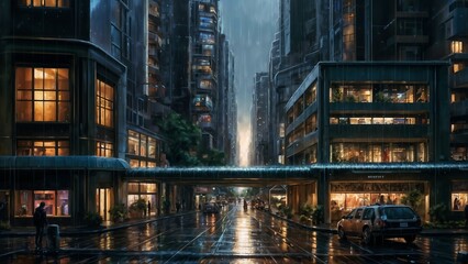 miasto w deszczu