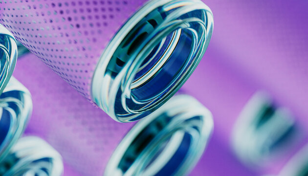 Close-up of Optical fiber cable with lilac metal