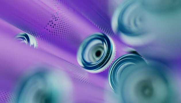 Close-up of Optical fiber cable with lilac metal