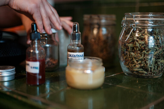 jars of natural medicinal preparations