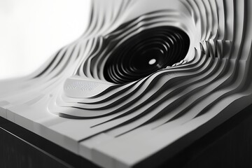 : Parametric sound sculpture capturing the essence of financial data fluctuations, with the logo embedded as the focal point, ideal for an investment firm.