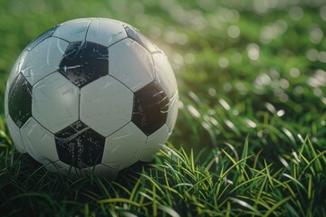 Fototapeta premium Soccer Ball on Lush Green Field