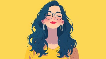 Illustration of a smiling woman in 2d format embodying the concept of a pretty lovely cheerful and beautiful girl rendered in a hand drawn flat character style