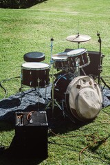 Drum Set on Lush Green Field