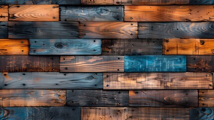 Wooden texture background. Multicolored textured wallpaper made of horizontally arranged wooden panels - obrazy, fototapety, plakaty