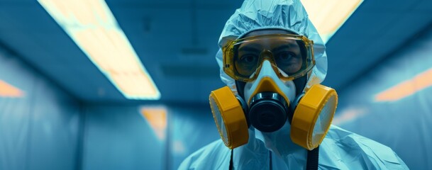 man wearing gas mask