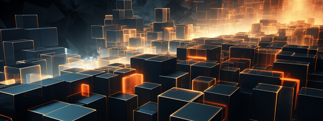 Obraz premium Abstract background, 3D technology, business, communication, computers, future, virtual reality. Horizontal banner,.