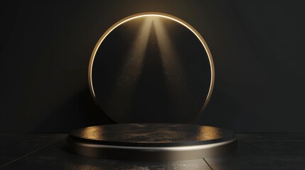 Product display shelf with dark and gold background