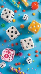 Colorful background. April fool's day background. dice background concept. party greetings card. national dice day