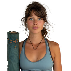 Young female athlete with yoga mat ready for fitness