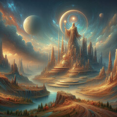Enigmatic Horizons: Exploring Mystical Landscapes of Another Planet - obrazy, fototapety, plakaty