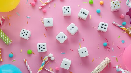 Colorful background. April fool's day background. dice background concept. party greetings card. national dice day
