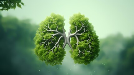 3d render of human lungs with green leaves in the backlight - obrazy, fototapety, plakaty