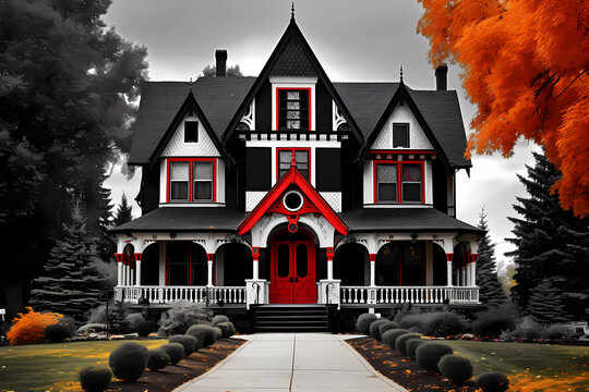Gothic Style House (Color Pop) - Originated in Europe in the 12th century, characterized by pointed arches, ribbed vaults, and flying buttresses